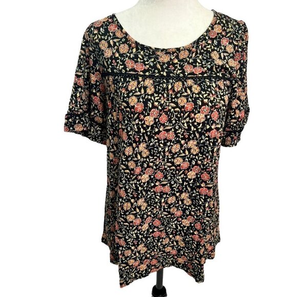 OLD Navy🖤Black Floral Peasant Boho Top Blouse Size M - Picture 1 of 11